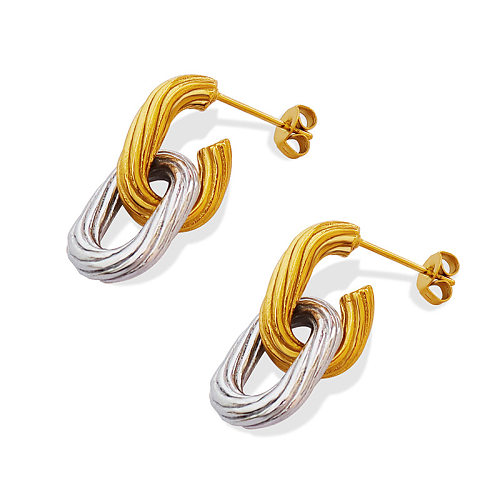 Boucles d'oreilles en acier inoxydable avec anneau ovale à texture gaufrée vintage