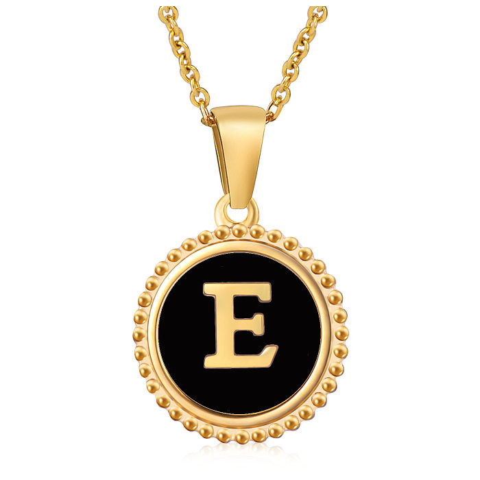 Mode-Halskette mit rundem Buchstaben-Anhänger aus Edelstahl, emailliert, vergoldete Edelstahl-Halsketten