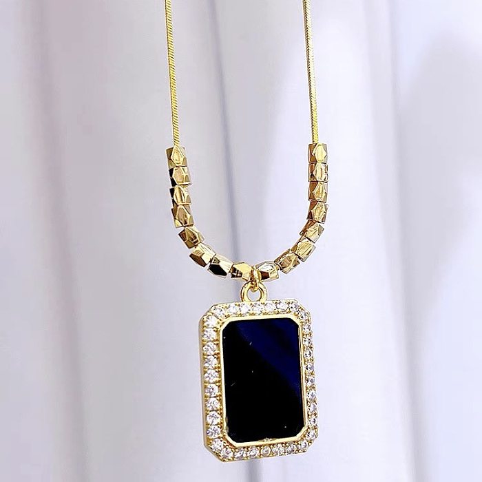 Wholesale Simple Style Square Stainless Steel 18K Gold Plated Zircon Pendant Necklace