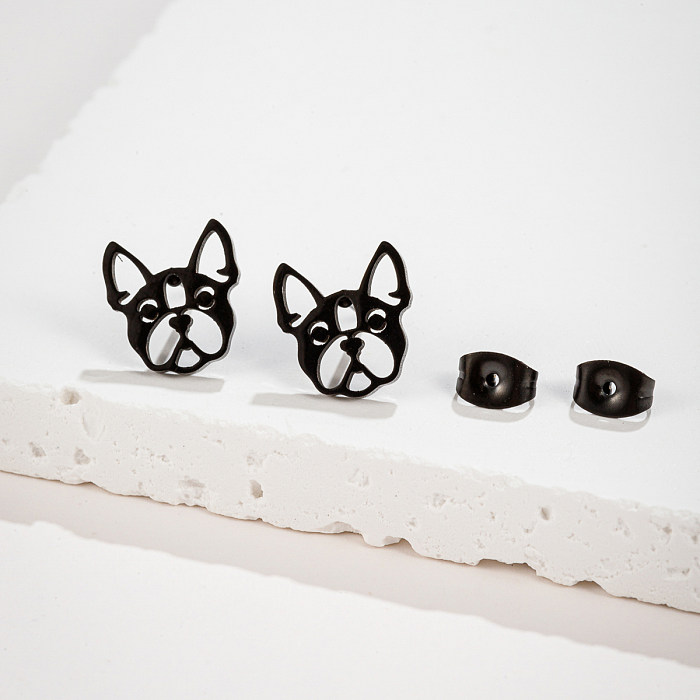 1 paire de clous d'oreilles en acier inoxydable plaqué or 18 carats, Style Simple, chien ajouré