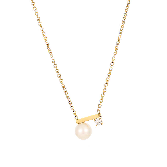 Collier pendentif rond en acier inoxydable, incrustation de perles en Zircon, plaqué or blanc, plaqué or