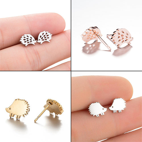 Women'S Fashion Hedgehog Stainless Steel  No Inlaid Ear Studs Stainless Steel  Earrings