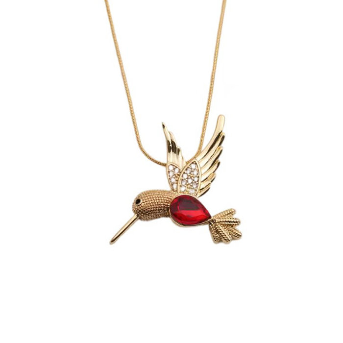 IG Style Simple Style pic oiseau en acier inoxydable cuivre plaqué or Zircon pendentif collier en vrac