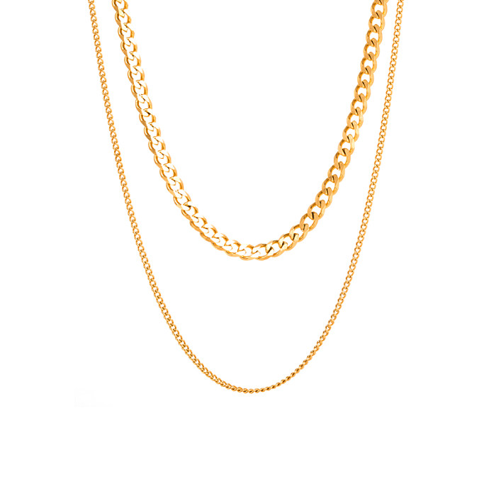 Hip-Hop Star Moon Solid Color Stainless Steel  16K Gold Plated Layered Necklaces In Bulk