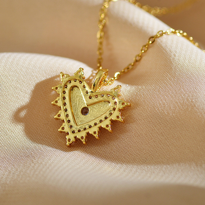Artistic Heart Shape Stainless Steel  Copper Plating Inlay Zircon Gold Plated Pendant Necklace