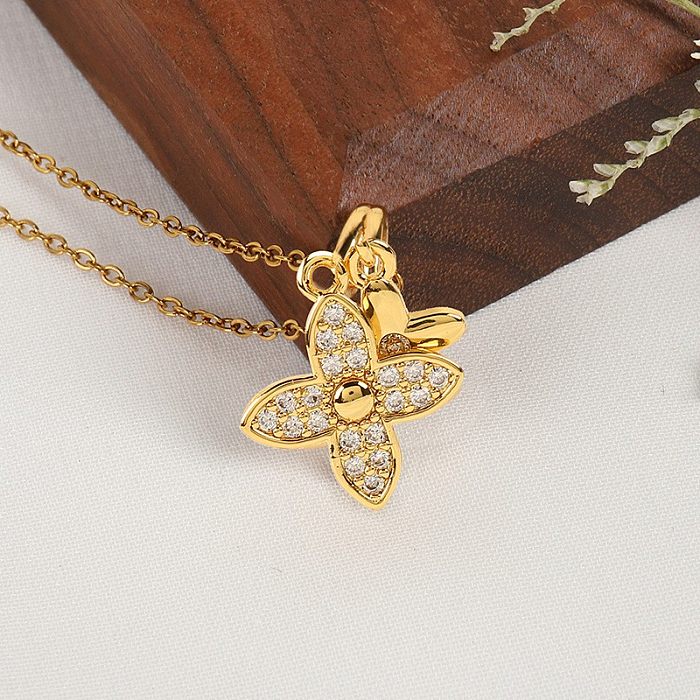 Casual Elegant Classic Style Geometric Stainless Steel Copper Plating Inlay Zircon 18K Gold Plated Pendant Necklace