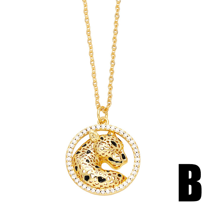 Hip-Hop Modern Style Animal Heart Shape Stainless Steel  Copper Plating Inlay Zircon 18K Gold Plated Pendant Necklace