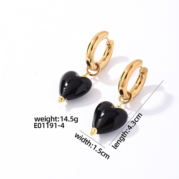 1 par estilo simples forma de coração chapeamento de aço inoxidável pedra natural brincos banhados a ouro