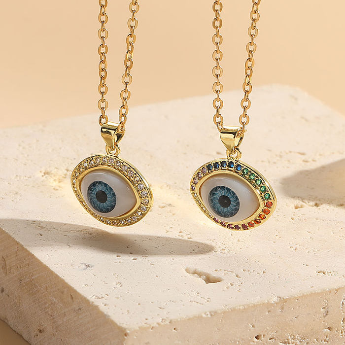 Modern Style Artistic Devil'S Eye Stainless Steel Plating Inlay Zircon 14K Gold Plated Pendant Necklace