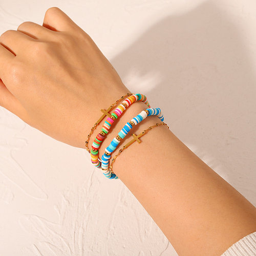 Forme o bracelete de aço inoxidável transversal azul e branco simples da argila do polímero do ouro 18K