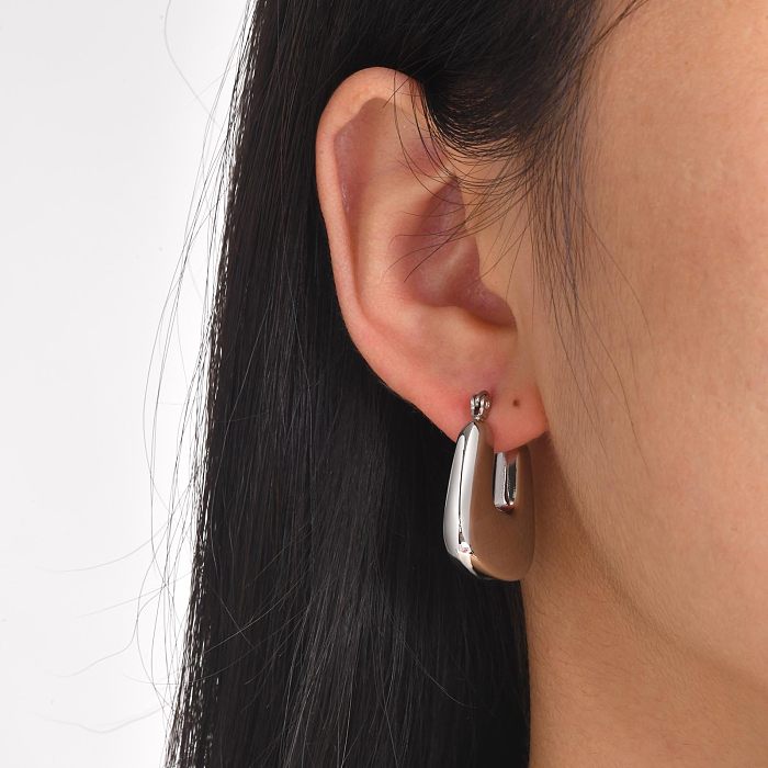 1 paire de boucles d'oreilles en acier inoxydable plaqué couleur unie, Style Simple