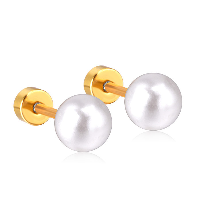 1 Pair Simple Style Geometric Inlay Stainless Steel  Artificial Pearls Ear Studs