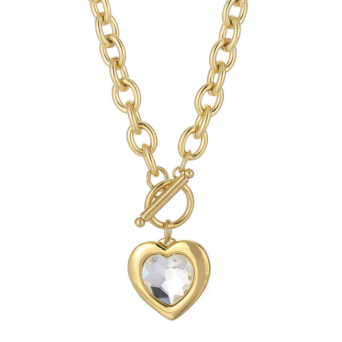 Fashion Heart Shape Stainless Steel Plating Inlay Glass Pendant Necklace 1 Piece