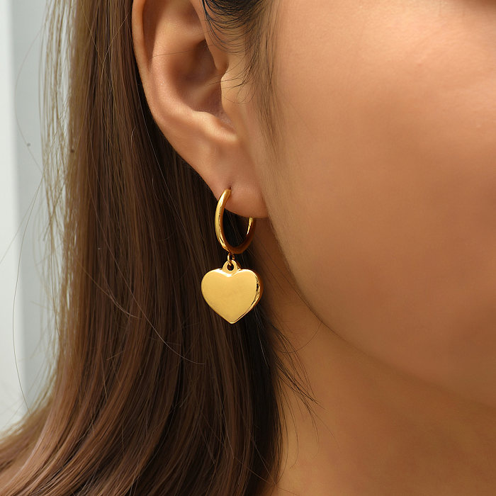 Einfache neue galvanische 18-Karat-Herz-Goldanhänger-Ohrringe