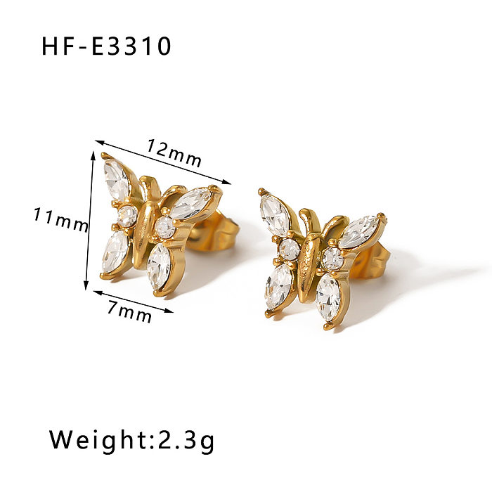 Boucles d'oreilles en forme de U, couronne en forme de U, incrustation de papillon en acier inoxydable, perles artificielles en Zircon plaqué or 1 carats, 18 paire