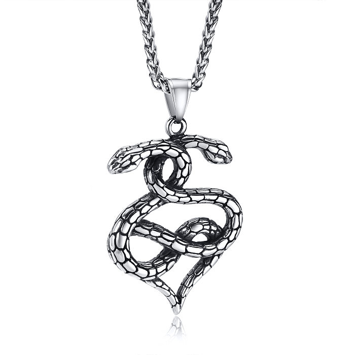 Collier pendentif en acier inoxydable serpent à la mode, placage de colliers en acier inoxydable