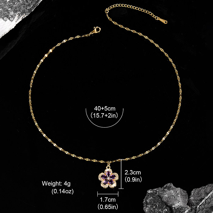 Süße glänzende Blumen-Halskette mit Zirkon-Anhänger aus Edelstahl, Kupfer, 14 Karat vergoldet, in großen Mengen