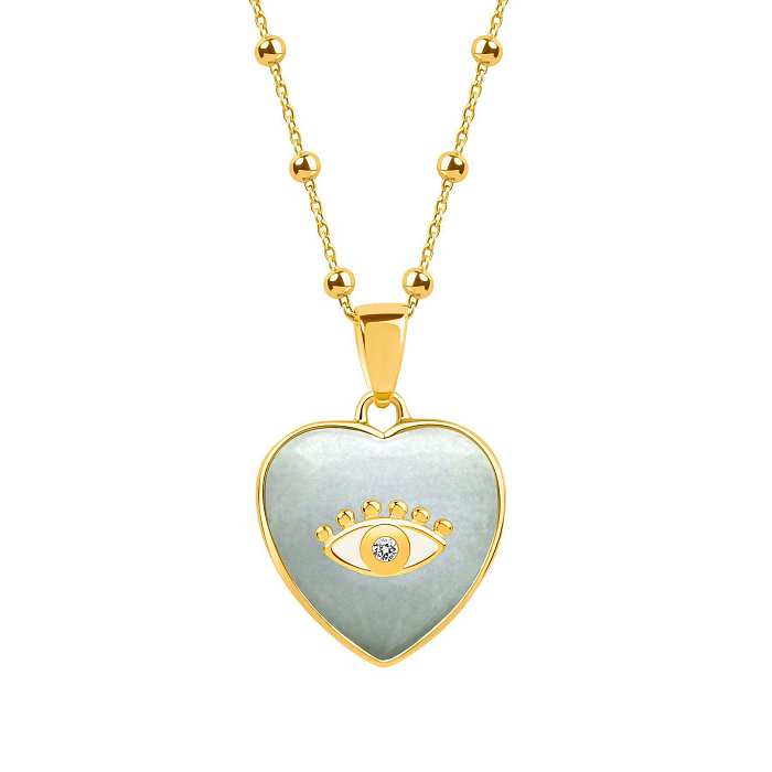 Retro Commute Heart Shape Eye Stainless Steel  Plating Inlay Zircon 18K Gold Plated Pendant Necklace