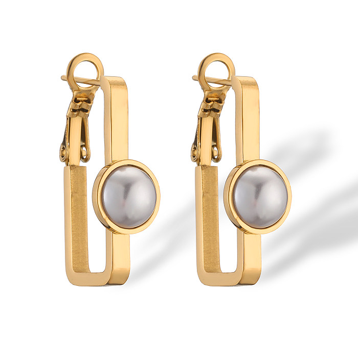 1 Pair Simple Style Round Plating Inlay Stainless Steel Pearl 18K Gold Plated Earrings