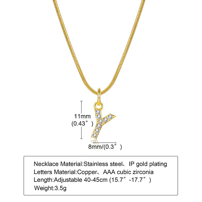 INS Style Simple Style Letter Stainless Steel  Plating Inlay Zircon 18K Gold Plated Necklace Pendant