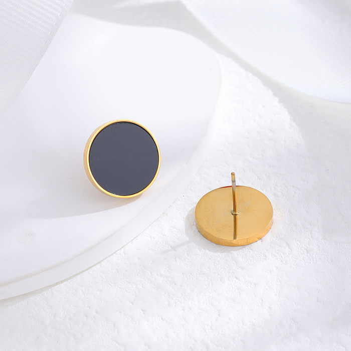 1 Pair Classic Style Round Stainless Steel 24K Gold Plated Ear Studs