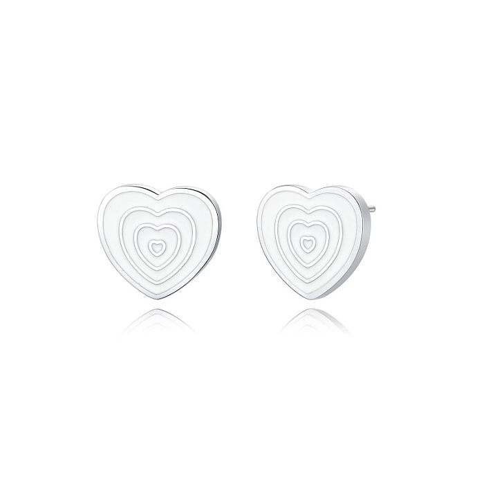 1 Pair Cute Heart Shape Polishing Epoxy Stainless Steel  Ear Studs