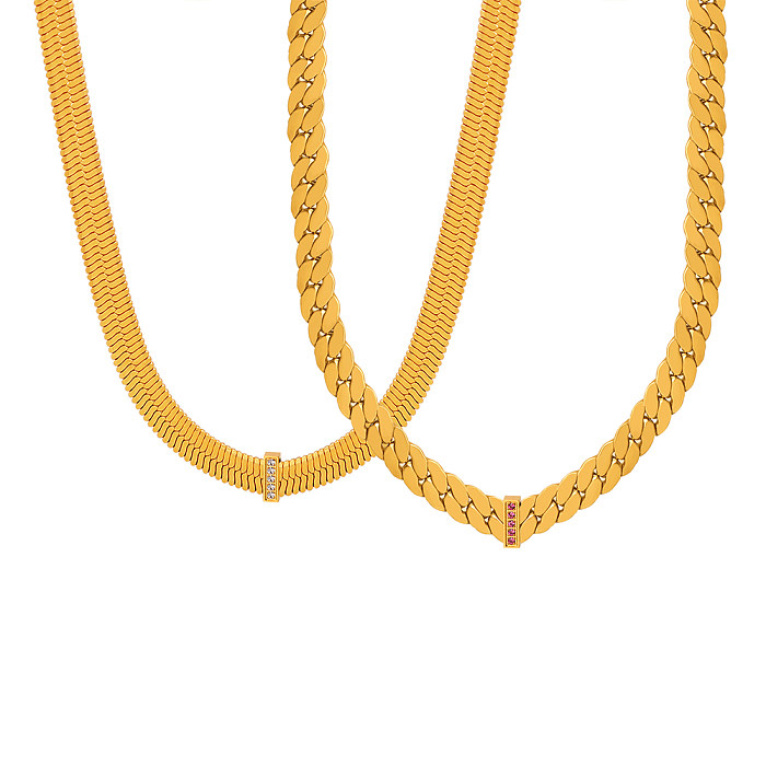 Hip-Hop rétro luxueux couleur unie placage en acier inoxydable incrusté de Zircon collier plaqué or 18 carats