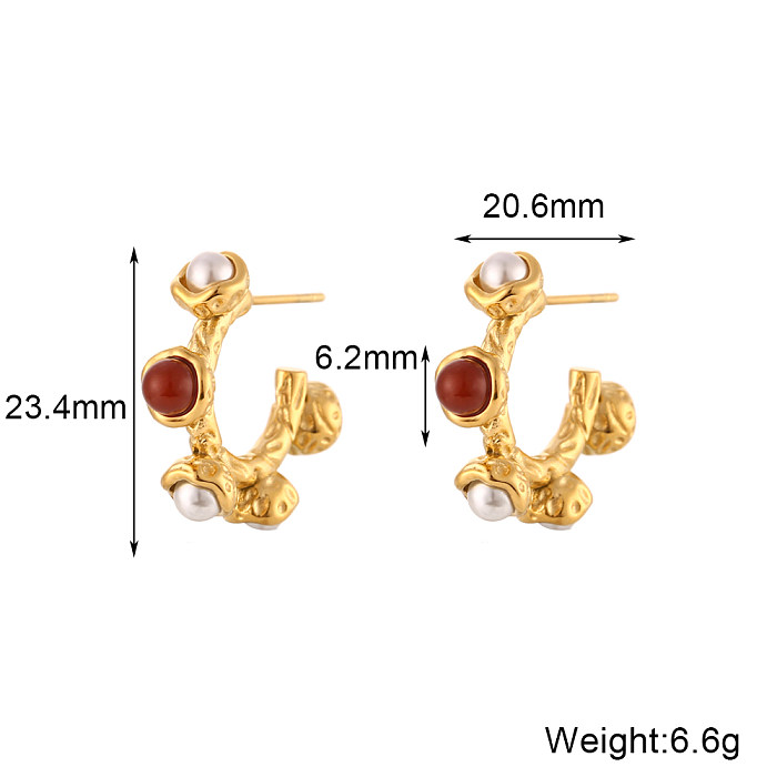 1 Pair Fashion C Shape Stainless Steel  Inlay Pearl Ear Studs
