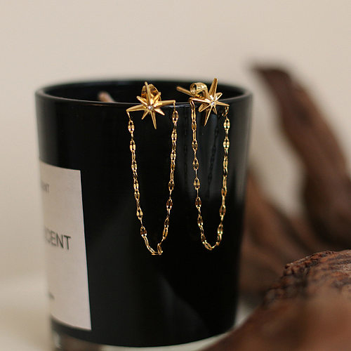 Boucles d'oreilles en acier inoxydable plaqué or, chaîne à pampilles étoile coréenne, bijoux en gros