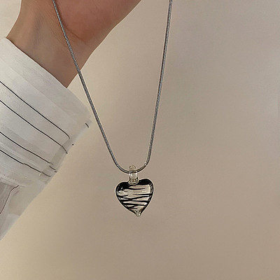 Modern Style Heart Shape Glass Stainless Steel Polishing Necklace