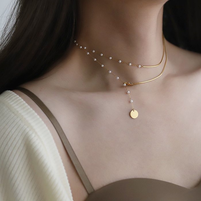 Collier long plaqué or 18 carats avec perles Sweet Commute de style vintage