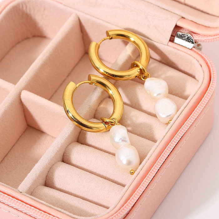 Großhandel Mode 18K vergoldet Doppel Süßwasser Perle Anhänger Ohrringe Schmuck