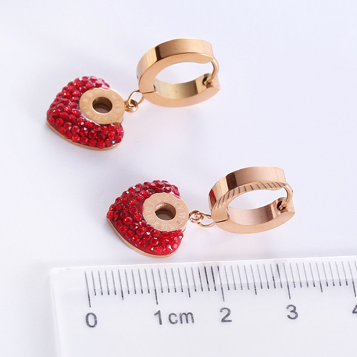 1 Pair Basic Streetwear Heart Shape Plating Inlay Stainless Steel  Artificial Diamond 18K Gold Plated Drop Earrings