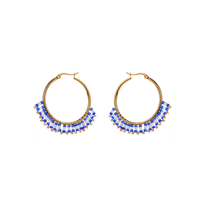 1 Paar elegante, kreisförmige Inlay-Ohrringe aus Edelstahl mit vergoldeten Perlen