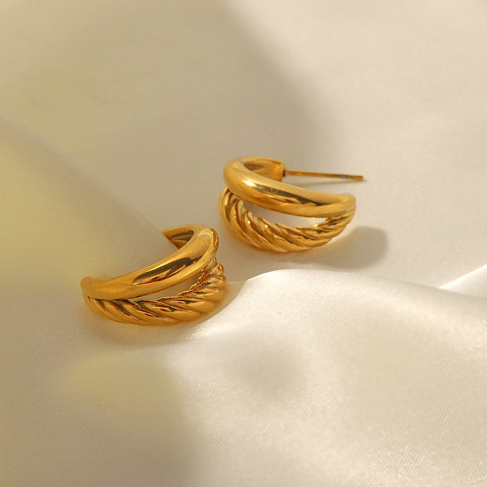 Fashion Geometric Stainless Steel  Gold Plated Ear Studs 1 Pair