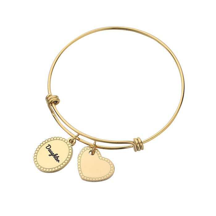 Simple Style Classic Style Round Letter Heart Shape Stainless Steel Gold Plated Bangle In Bulk