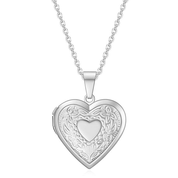 Collar de metal chapado en acero inoxidable con forma de corazón de estilo simple 1 pieza