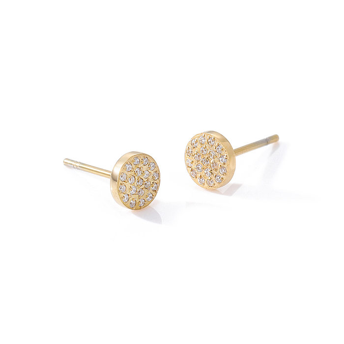 Simple Style Round Stainless Steel  Inlay Artificial Diamond Ear Studs 1 Pair