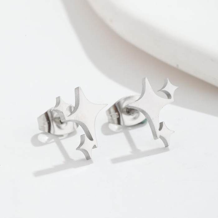 Clous d'oreilles plaqués en acier inoxydable, feuille, lettre, étoile, 1 paire