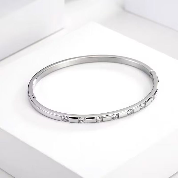 Simple Style Shiny Circle Stainless Steel Plating Inlay Zircon 18K Gold Plated Bangle