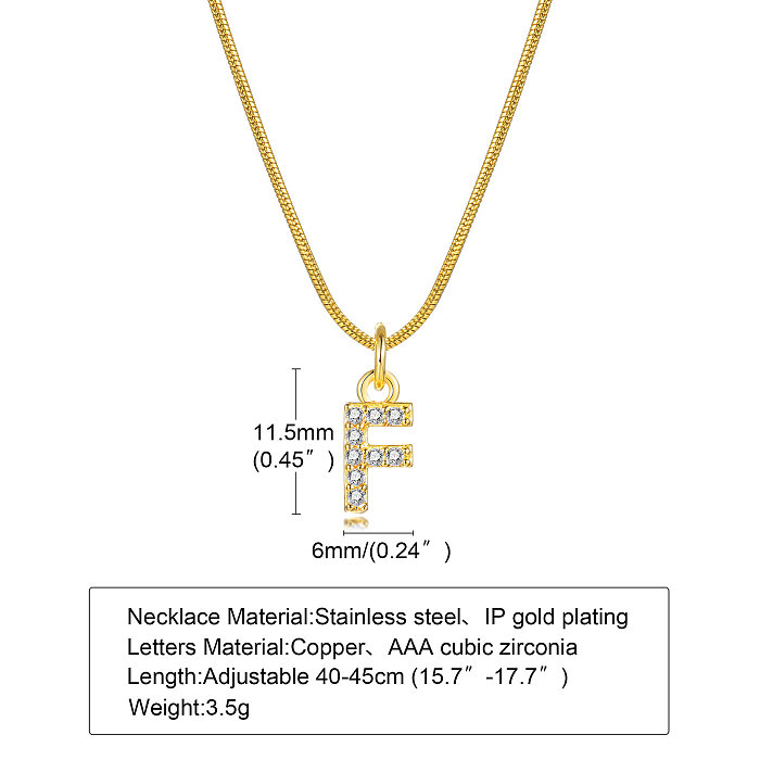 INS Estilo Estilo Simples Carta Chapeamento de Aço Inoxidável Inlay Zircão Banhado A Ouro 18K Colar Pingente
