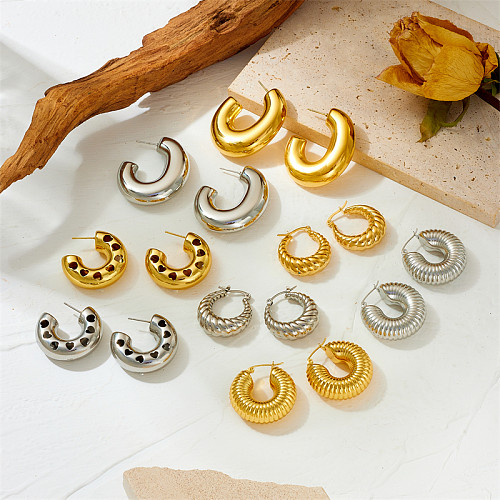 1 paire de boucles d'oreilles créoles plaquées or 18 carats, Style Simple, couleur unie, en acier inoxydable