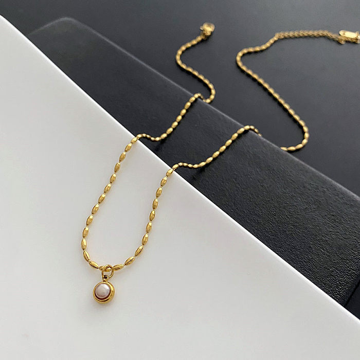 Glam Round Stainless Steel Plating Artificial Pearls Pendant Necklace