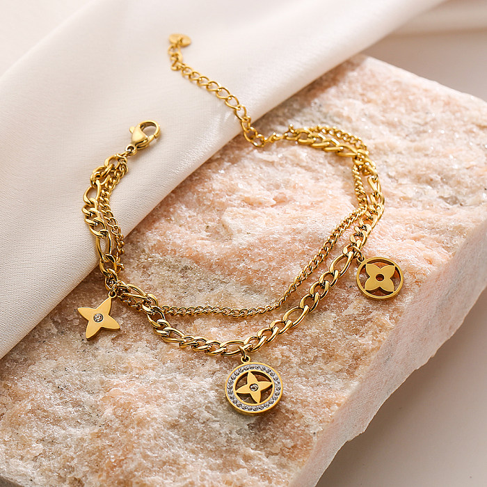 Bracelets en Zircon plaqué or 18 carats, Style Simple, œil du diable, en acier titane, vente en gros