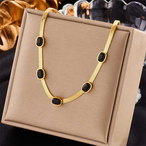 Basic Square Stainless Steel Gold Plated Artificial Gemstones Necklace 1 Piece
