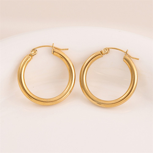 1 Paar Retro-Ohrringe im einfachen Stil mit runder Beschichtung aus Edelstahl mit 18 Karat Goldbeschichtung