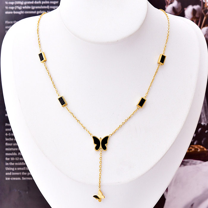Elegant Butterfly Stainless Steel Plating Zircon Necklace