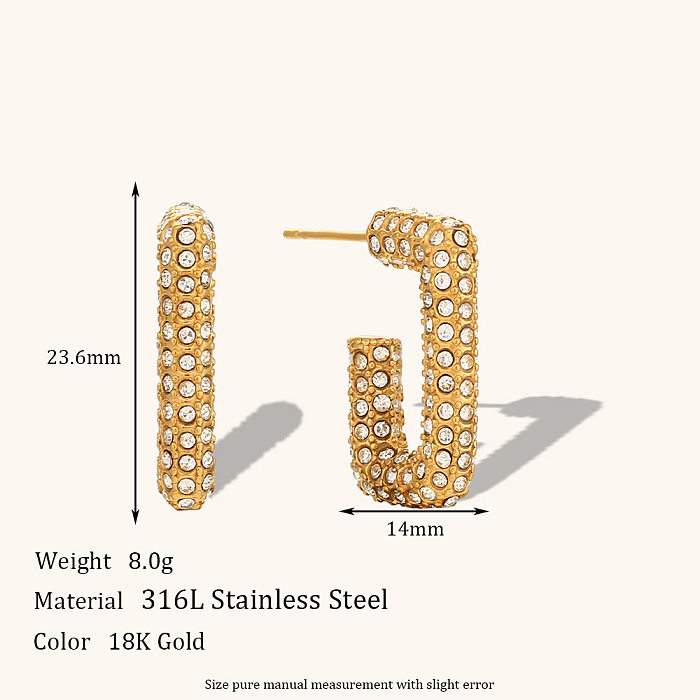 1 par de pendientes chapados en oro de 18 quilates con incrustaciones geométricas de acero inoxidable y circonita para mujer