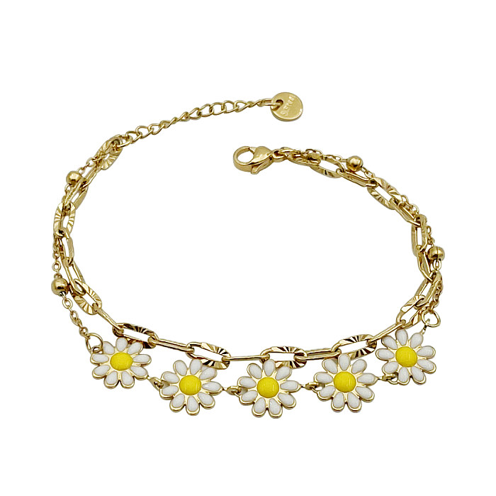 Cute Sweet Commute Flower Stainless Steel Layered Enamel Plating Gold Plated Bracelets