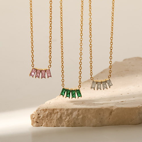 Modische quadratische Halskette mit Zirkon-Anhänger aus Edelstahl mit Inlay, 1 Stück